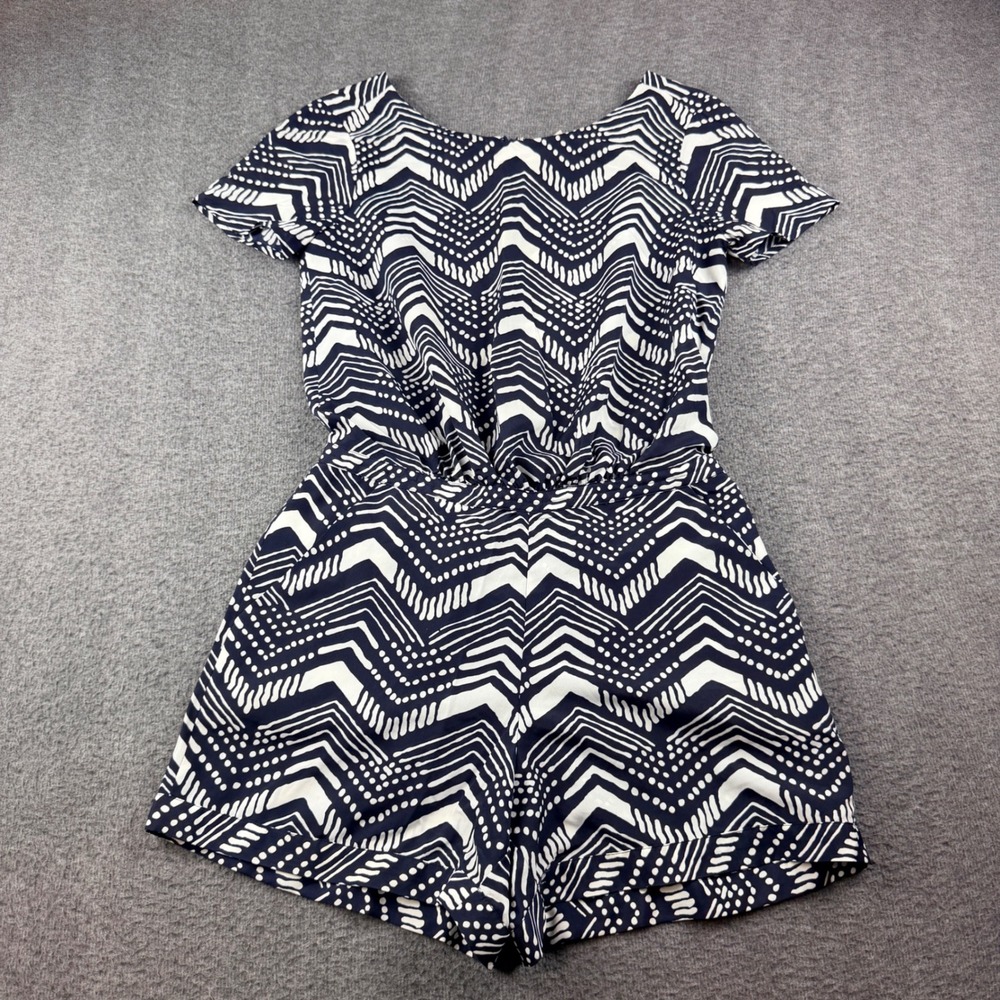 J.Crew‎ Short Sleeve Chevron Print Romper Navy White E9850 Women's Size 4